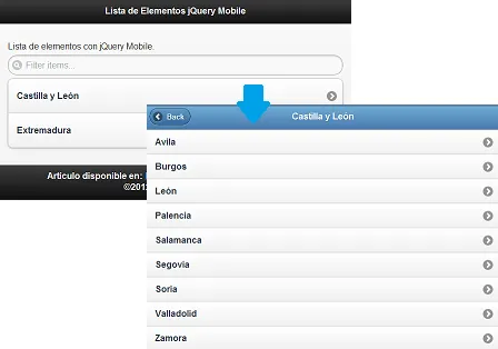 Listas anidadas en jQuery Mobile